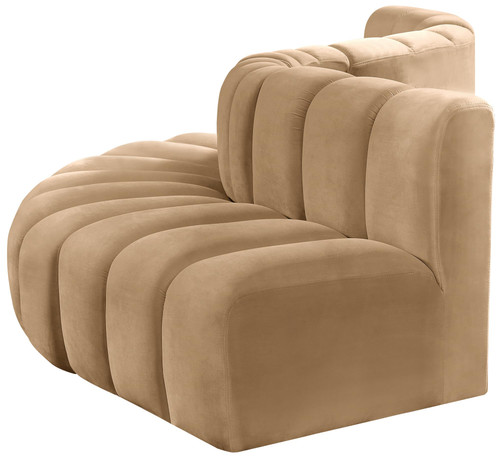 Modular Sofa with Soft Camel Velvet, Deep Channel Tufting, Modular Design, 122" W x 52" D x 30" H, Camel