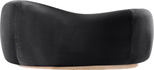 Loveseat with Luxe Black Velvet 460 GSM, Natural Finish Rubberwood Base, Solid Eucalyptus Wood Frame, 72.5" W x 37" D x 31" H, Black