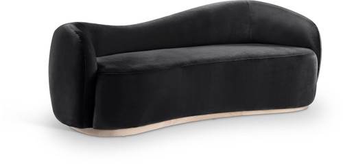 Art Deco Sofa with Luxe Black Velvet 460 GSM, Natural Finish Rubberwood Base, Solid Eucalyptus Wood Frame, 92.5" W x 39" D x 31" H, Black