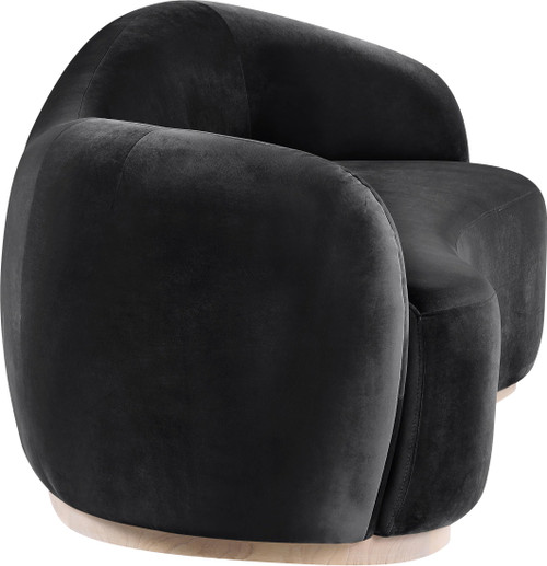 Art Deco Sofa with Luxe Black Velvet 460 GSM, Natural Finish Rubberwood Base, Solid Eucalyptus Wood Frame, 92.5" W x 39" D x 31" H, Black