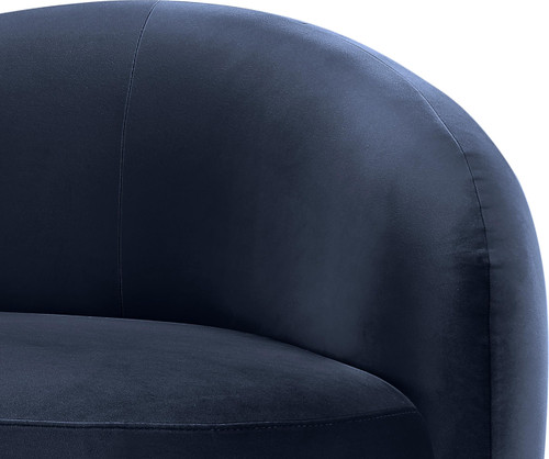 Art Deco Sofa with Luxe Navy Velvet 460 GSM, Natural Finish Rubberwood Base, Solid Eucalyptus Wood Frame, 92.5" W x 39" D x 31" H, Navy