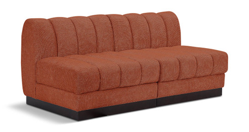 Modular Sofa with Soft Cognac Chenille Cross Hatched Fabric, Solid Wood Espresso Base, 64" W x 34.5" D x 29" H, Cognac