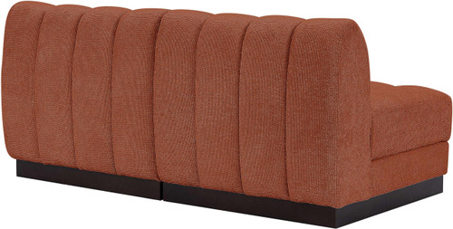 Modular Sofa with Soft Cognac Chenille Cross Hatched Fabric, Solid Wood Espresso Base, 64" W x 34.5" D x 29" H, Cognac