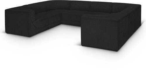 Modular Sectional with Rich Black Boucle Fabric and Curved Corners, 128" W x 98" D x 30" H, Black