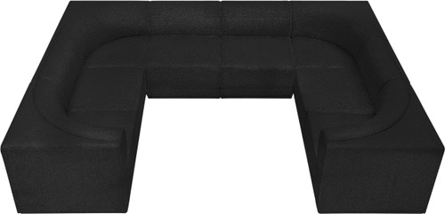 Modular Sectional with Rich Black Boucle Fabric and Curved Corners, 128" W x 98" D x 30" H, Black