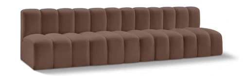 Modular Sofa with Soft Brown Vegan Leather, Deep Channel Tufting, Modular Design, 119" W x 31" D x 30" H, Brown