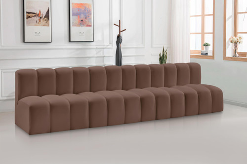 Modular Sofa with Soft Brown Vegan Leather, Deep Channel Tufting, Modular Design, 119" W x 31" D x 30" H, Brown