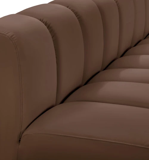 Modular Sofa with Soft Brown Vegan Leather, Deep Channel Tufting, Modular Design, 119" W x 31" D x 30" H, Brown