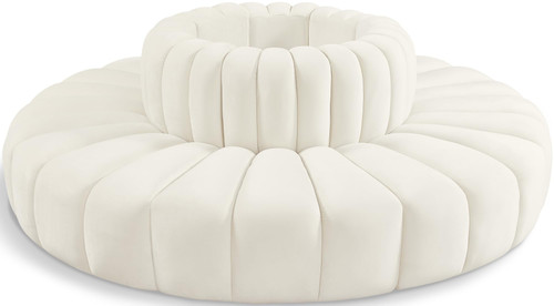 Modular Sofa with Soft Cream Velvet, Deep Channel Tufting, Modular Design, 90 W x 90 D x 30 H, Cream