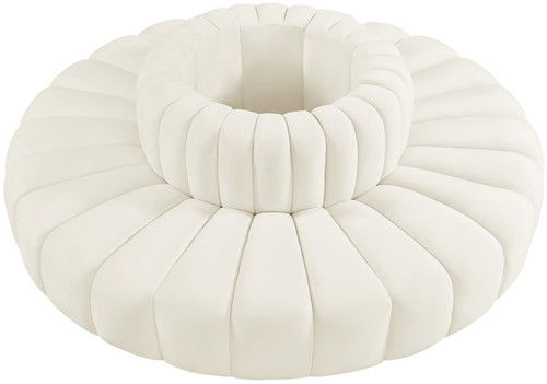 Modular Sofa with Soft Cream Velvet, Deep Channel Tufting, Modular Design, 90 W x 90 D x 30 H, Cream
