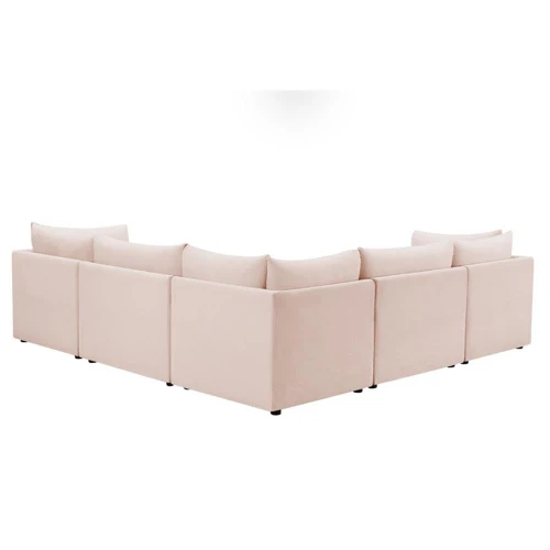 Velvet Upholstered Modular Sectional with Deep Channel Tufting, 103" W x 103" D x 32" H, Pink