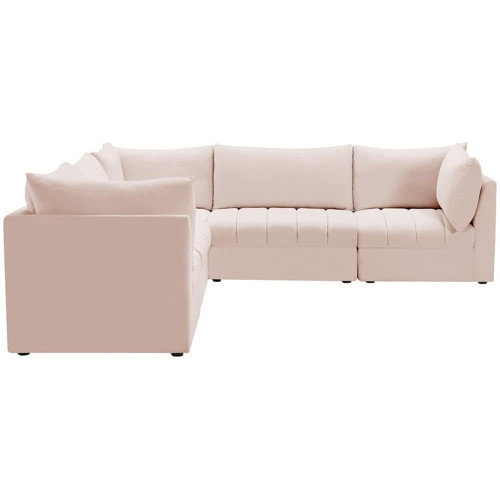 Velvet Upholstered Modular Sectional with Deep Channel Tufting, 103" W x 103" D x 32" H, Pink