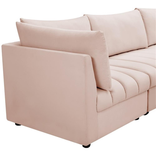 Velvet Upholstered Modular Sectional with Deep Channel Tufting, 103" W x 103" D x 32" H, Pink