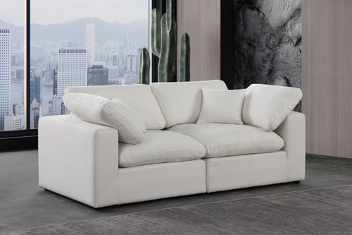 Upholstered Modular Sofa with Cream Linen Textured Fabric Upholstery, Down Feather Cushions, 80" W x 40" D x 34.5" H, Cream