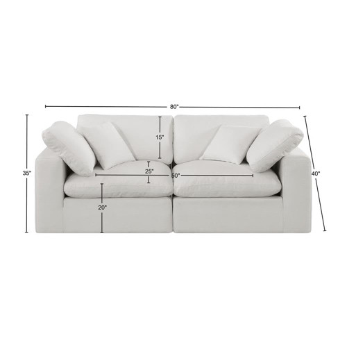 Upholstered Modular Sofa with Cream Linen Textured Fabric Upholstery, Down Feather Cushions, 80" W x 40" D x 34.5" H, Cream