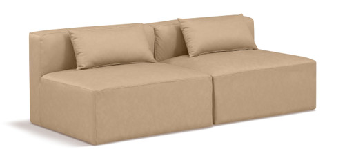 Modular Sofa with Soft Tan Vegan Leather, Modular to Create Infinite Configurations, 72" W x 36" D x 26" H, Tan