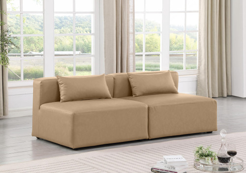 Modular Sofa with Soft Tan Vegan Leather, Modular to Create Infinite Configurations, 72" W x 36" D x 26" H, Tan