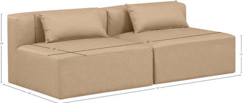 Modular Sofa with Soft Tan Vegan Leather, Modular to Create Infinite Configurations, 72" W x 36" D x 26" H, Tan