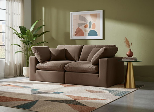 Upholstered Modular Sofa with Soft Brown Velvet, Down Feather Cushions, 80" W x 40" D x 34.5" H, Brown