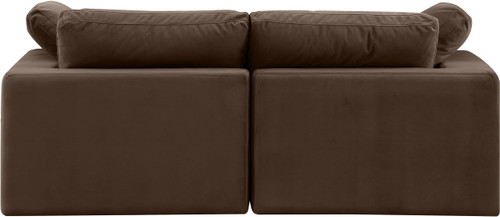 Upholstered Modular Sofa with Soft Brown Velvet, Down Feather Cushions, 80" W x 40" D x 34.5" H, Brown