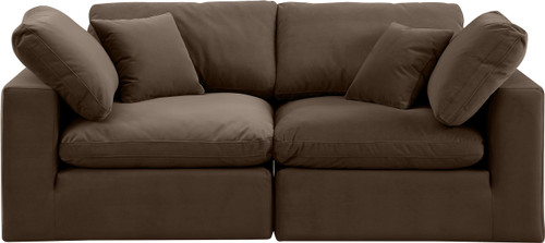Upholstered Modular Sofa with Soft Brown Velvet, Down Feather Cushions, 80" W x 40" D x 34.5" H, Brown