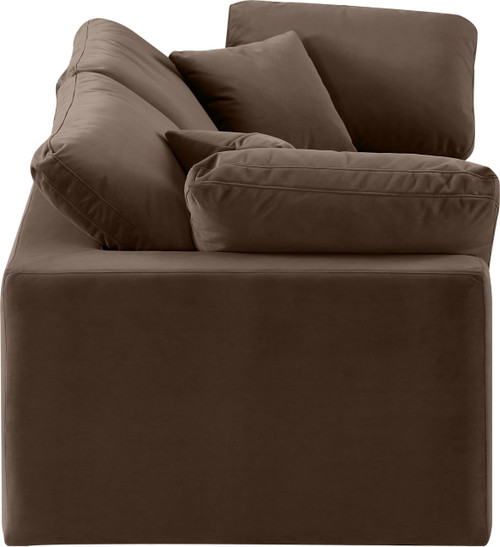 Upholstered Modular Sofa with Soft Brown Velvet, Down Feather Cushions, 80" W x 40" D x 34.5" H, Brown
