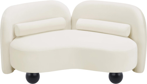 Art Deco Loveseat with Rich Cream Velvet Fabric, Solid Wood Ball Legs, Solid Wood Inner Frame, 64" W x 34.5" D x 29" H, Cream