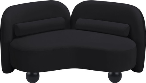 Art Deco Loveseat with Rich Black Velvet Fabric, Solid Wood Ball Legs, Solid Wood Inner Frame, 64" W x 34.5" D x 29" H, Black