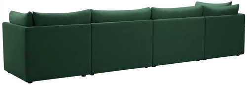Velvet Upholstered Modular Sofa with Deep Channel Tufting, 140" W x 33.5" D x 32" H, Green