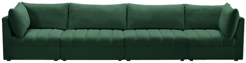 Velvet Upholstered Modular Sofa with Deep Channel Tufting, 140" W x 33.5" D x 32" H, Green
