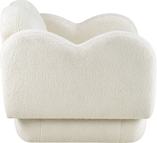 Loveseat with Soft Cream Faux Shearling Teddy Fabric, Curvy Back & Base, 58" W x 34" D x 30" H, Cream
