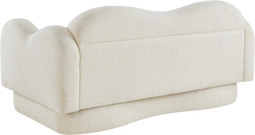 Loveseat with Soft Cream Faux Shearling Teddy Fabric, Curvy Back & Base, 58" W x 34" D x 30" H, Cream