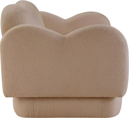 Loveseat with Soft Beige Faux Shearling Teddy Fabric, Curvy Back & Base, 58" W x 34" D x 30" H, Beige
