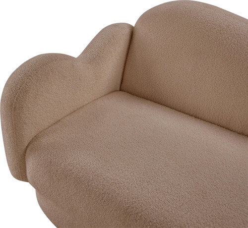 Loveseat with Soft Beige Faux Shearling Teddy Fabric, Curvy Back & Base, 58" W x 34" D x 30" H, Beige
