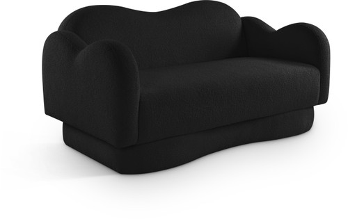 Loveseat with Soft Black Faux Shearling Teddy Fabric, Curvy Back & Base, 58" W x 34" D x 30" H, Black