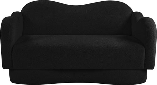 Loveseat with Soft Black Faux Shearling Teddy Fabric, Curvy Back & Base, 58" W x 34" D x 30" H, Black