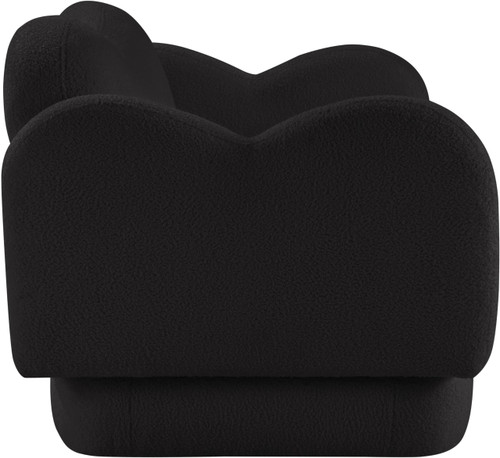 Loveseat with Soft Black Faux Shearling Teddy Fabric, Curvy Back & Base, 58" W x 34" D x 30" H, Black