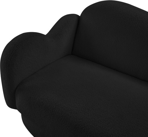 Loveseat with Soft Black Faux Shearling Teddy Fabric, Curvy Back & Base, 58" W x 34" D x 30" H, Black