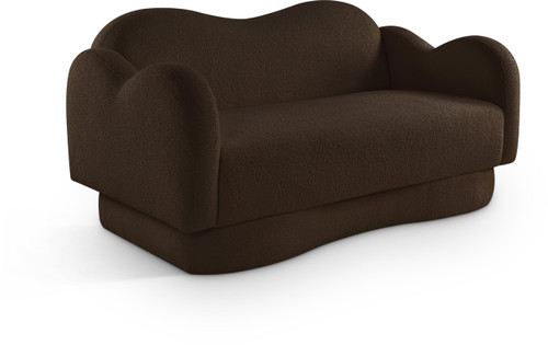 Loveseat with Soft Brown Faux Shearling Teddy Fabric, Curvy Back & Base, 58" W x 34" D x 30" H, Brown