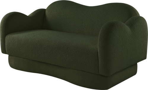 Loveseat with Soft Green Faux Shearling Teddy Fabric, Curvy Back & Base, 58" W x 34" D x 30" H, Green
