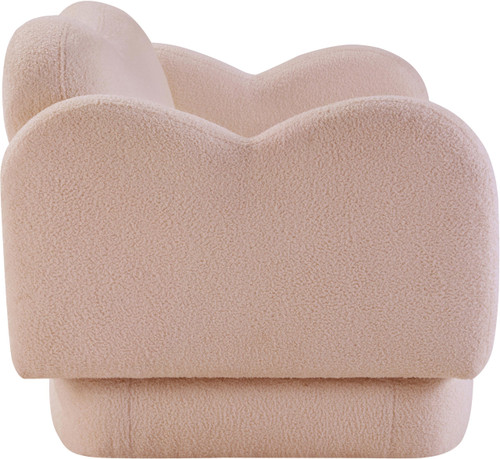 Loveseat with Soft Pink Faux Shearling Teddy Fabric, Curvy Back & Base, 58" W x 34" D x 30" H, Pink