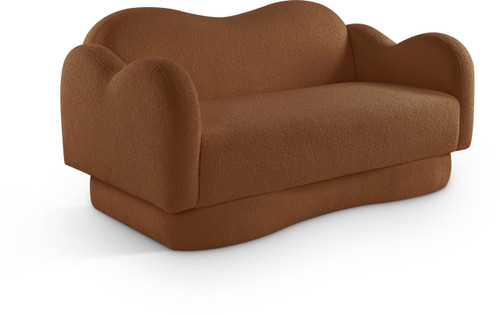 Loveseat with Soft Saddle Faux Shearling Teddy Fabric, Curvy Back & Base, 58" W x 34" D x 30" H, Saddle
