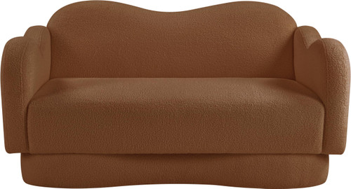 Loveseat with Soft Saddle Faux Shearling Teddy Fabric, Curvy Back & Base, 58" W x 34" D x 30" H, Saddle