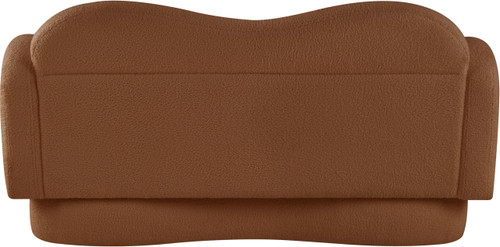 Loveseat with Soft Saddle Faux Shearling Teddy Fabric, Curvy Back & Base, 58" W x 34" D x 30" H, Saddle