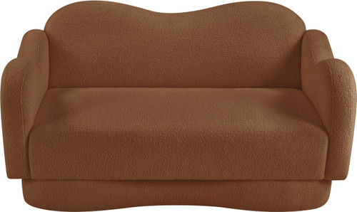 Loveseat with Soft Saddle Faux Shearling Teddy Fabric, Curvy Back & Base, 58" W x 34" D x 30" H, Saddle