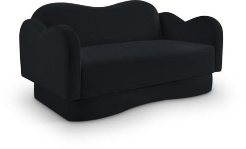 Loveseat with Ultra Luxe Black Velvet, Curvy Back & Base, Solid Wood Frame, 58" W x 34" D x 30" H, Black