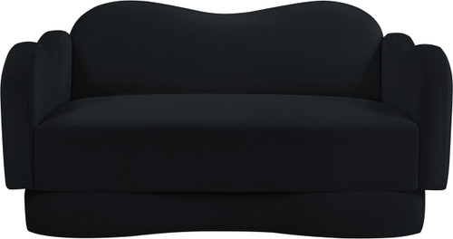 Loveseat with Ultra Luxe Black Velvet, Curvy Back & Base, Solid Wood Frame, 58" W x 34" D x 30" H, Black
