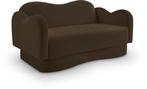 Loveseat with Ultra Luxe Brown Velvet, Curvy Back & Base, Solid Wood Frame, 58" W x 34" D x 30" H, Brown
