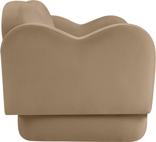 Loveseat with Ultra Luxe Camel Velvet, Curvy Back & Base, Solid Wood Frame, 58" W x 34" D x 30" H, Camel
