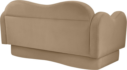 Loveseat with Ultra Luxe Camel Velvet, Curvy Back & Base, Solid Wood Frame, 58" W x 34" D x 30" H, Camel